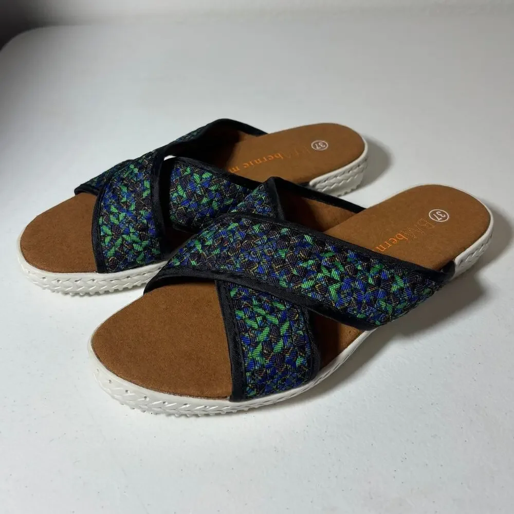 Bernie Mev NWOT Size 6 (EU 37) Avon Slip-On Sandals Blue Green Mosaic Woven